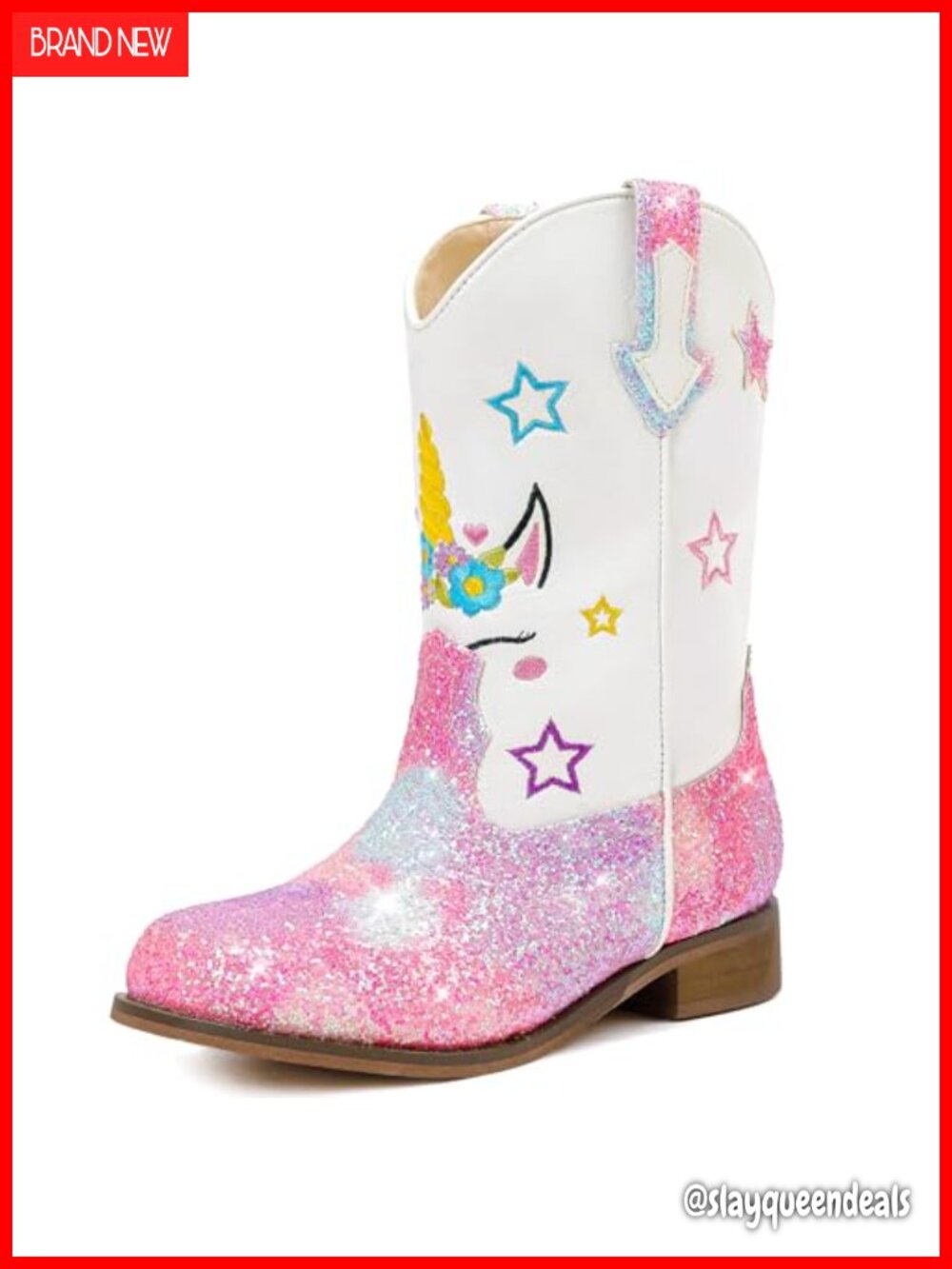 Girls Cowgirl Boots Glitter Unicorn Mid Calf Square Toe Toddler Kids
